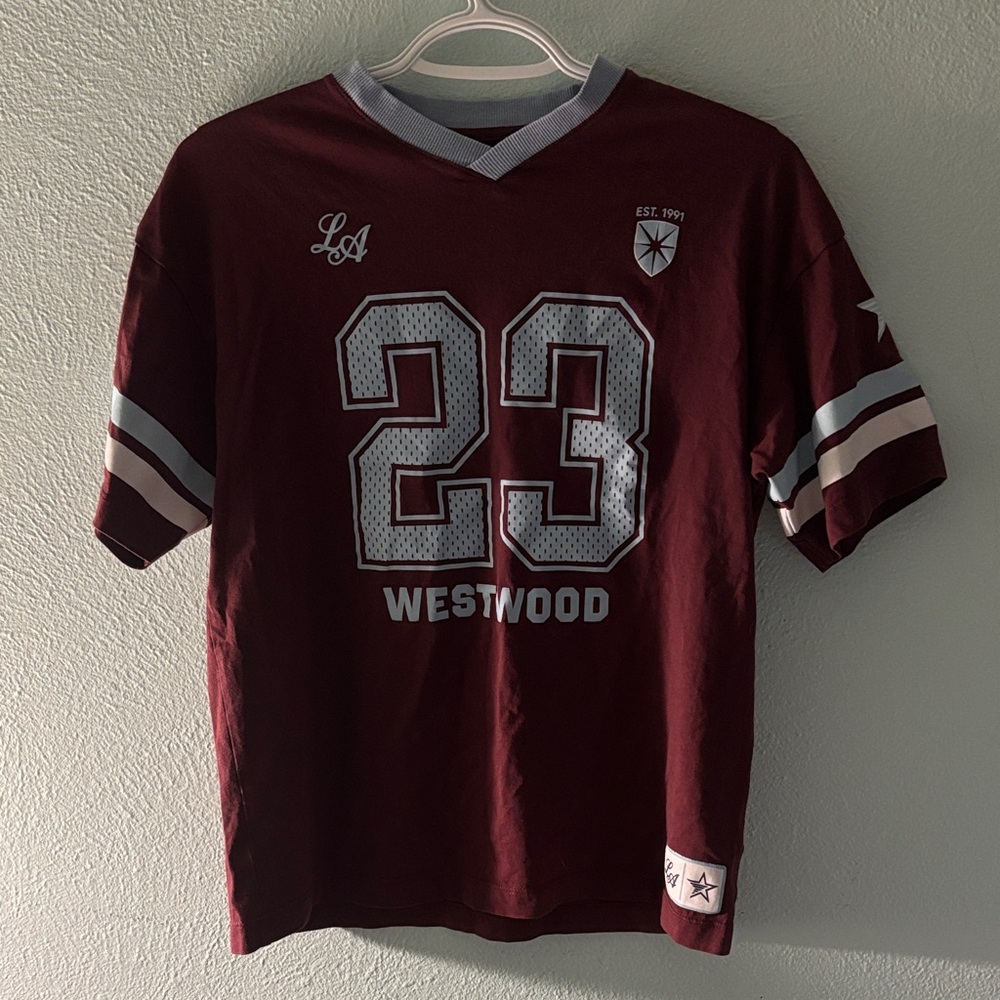 Cotton On Maroon Graphic Tee with Gray Accents
